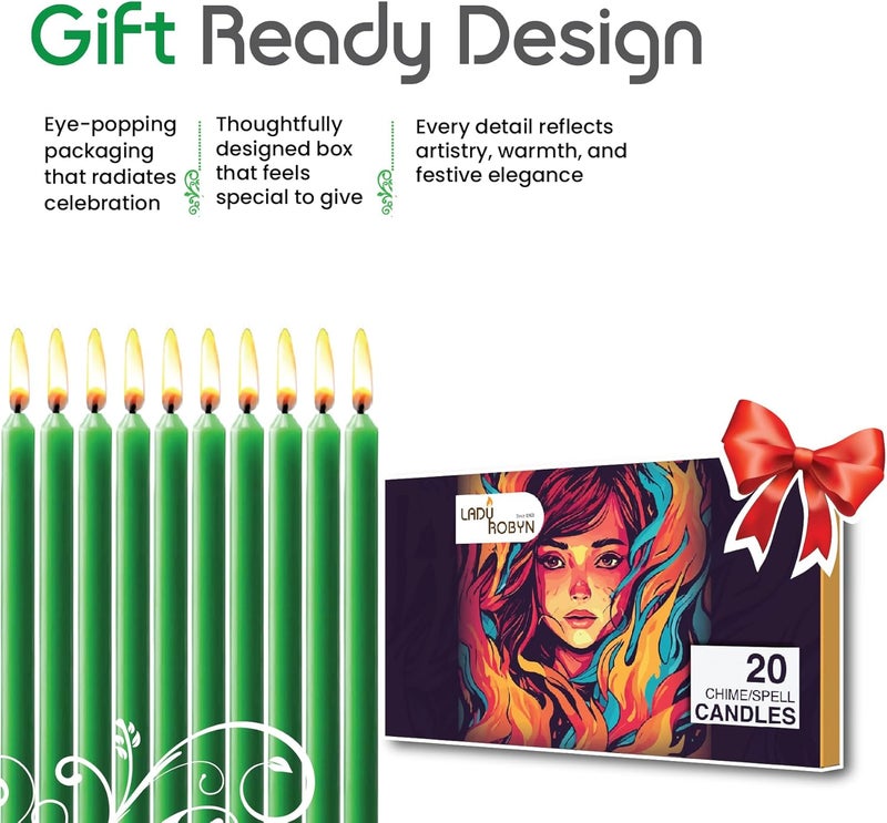 LadyRobyn Set of 20 Solid Color Taper Candles – 4-Inch Dripless Paraffin Wax Candles with Cotton Wick – Ideal for Weddings, Shabbat, Holiday & Home Decor, Gift Set (Green) - Image 3